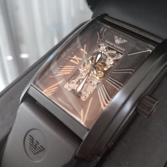 Emporio Armani Meccanico Black Rectangular Dial Silicone Strap Automatic Watch - Picture 14 of 15